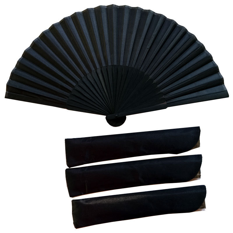 National Style Folding Fan Pure Black Silk Fan