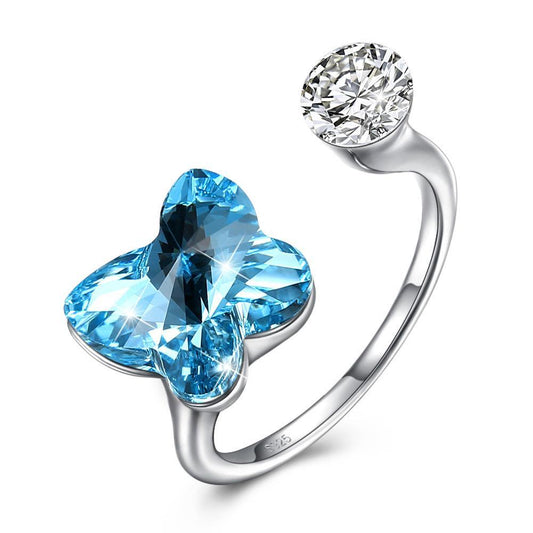 Blue Sapphire Butterfly Shaped Adjustable Ring ITALY Made