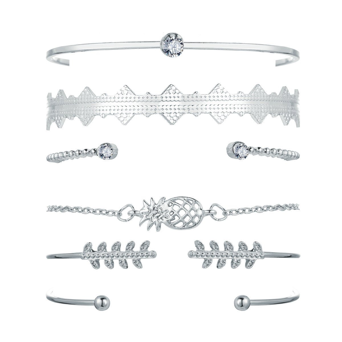6 Piece Geometric Bangle Set With Austrian  Crystals 18K White Gold Plated Bracelet ITALY Made